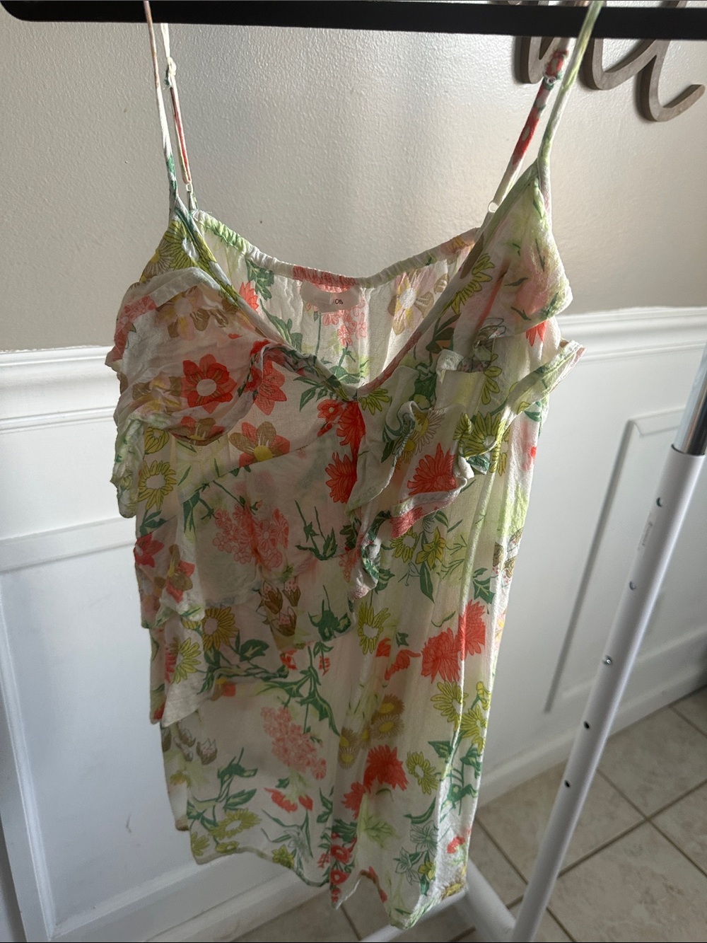 Maurices Floral Ruffle Camisole - White, Coral & Green